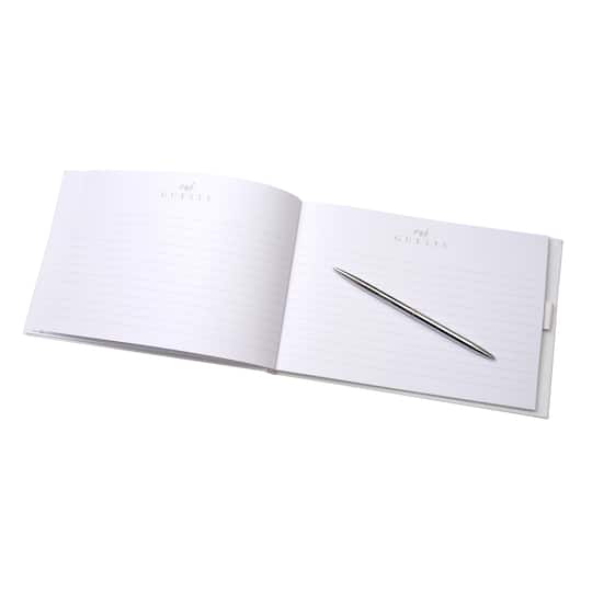 6 Pack: White & Silver Guest Book & Pen Set by Celebrate It™
